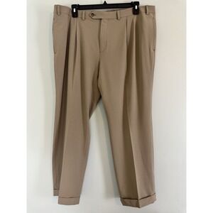 Lauren Ralph Lauren Dress Pants Mens 42W 30L Beige Pleated Cuffed Slacks Office